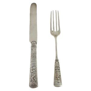 Gorham 1880 Piper Sterling Silver Youth Fork and Knife Set #7277